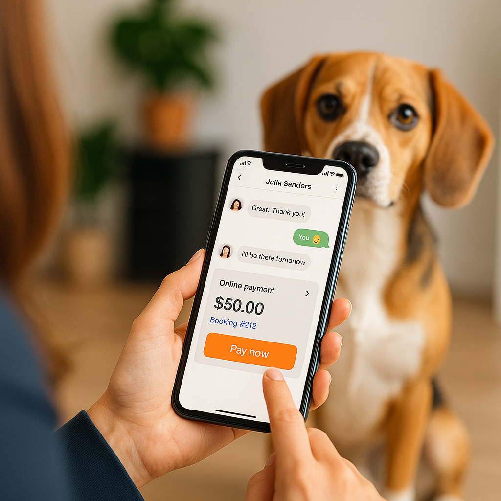Client paying for dog training class on mobile app
