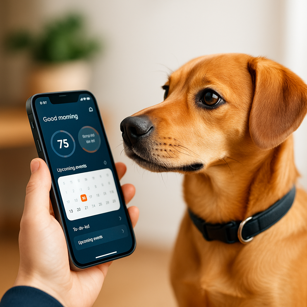 Dog trainer looking at business analytics dashboard on a mobile app